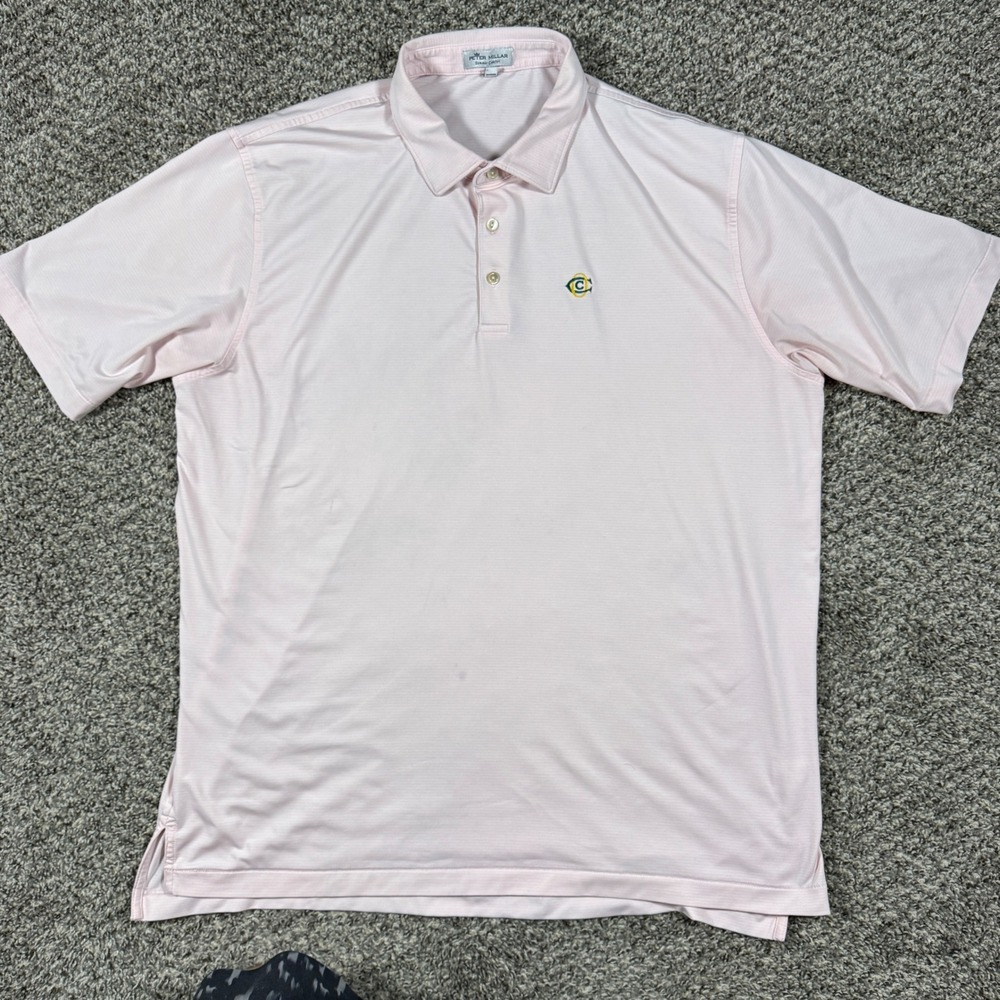 Peter Millar Summer Comfort Polo Shirt Mens XL Pink Striped Oak Plum CC